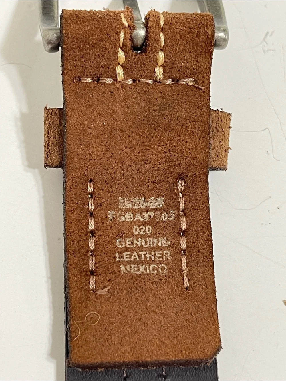 Brown Suede Leather Belt Perforated Contrast Stitching Gun Metal Buckle Men 27